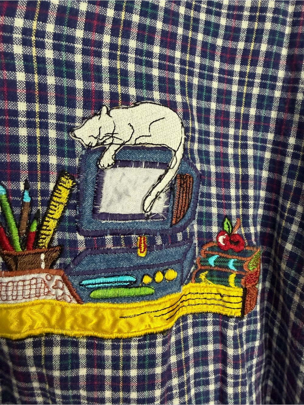 Vintage Victoria Jones Woman 20W Plaid Button Front Shirt Teacher Books Cat - Picture 12 of 13